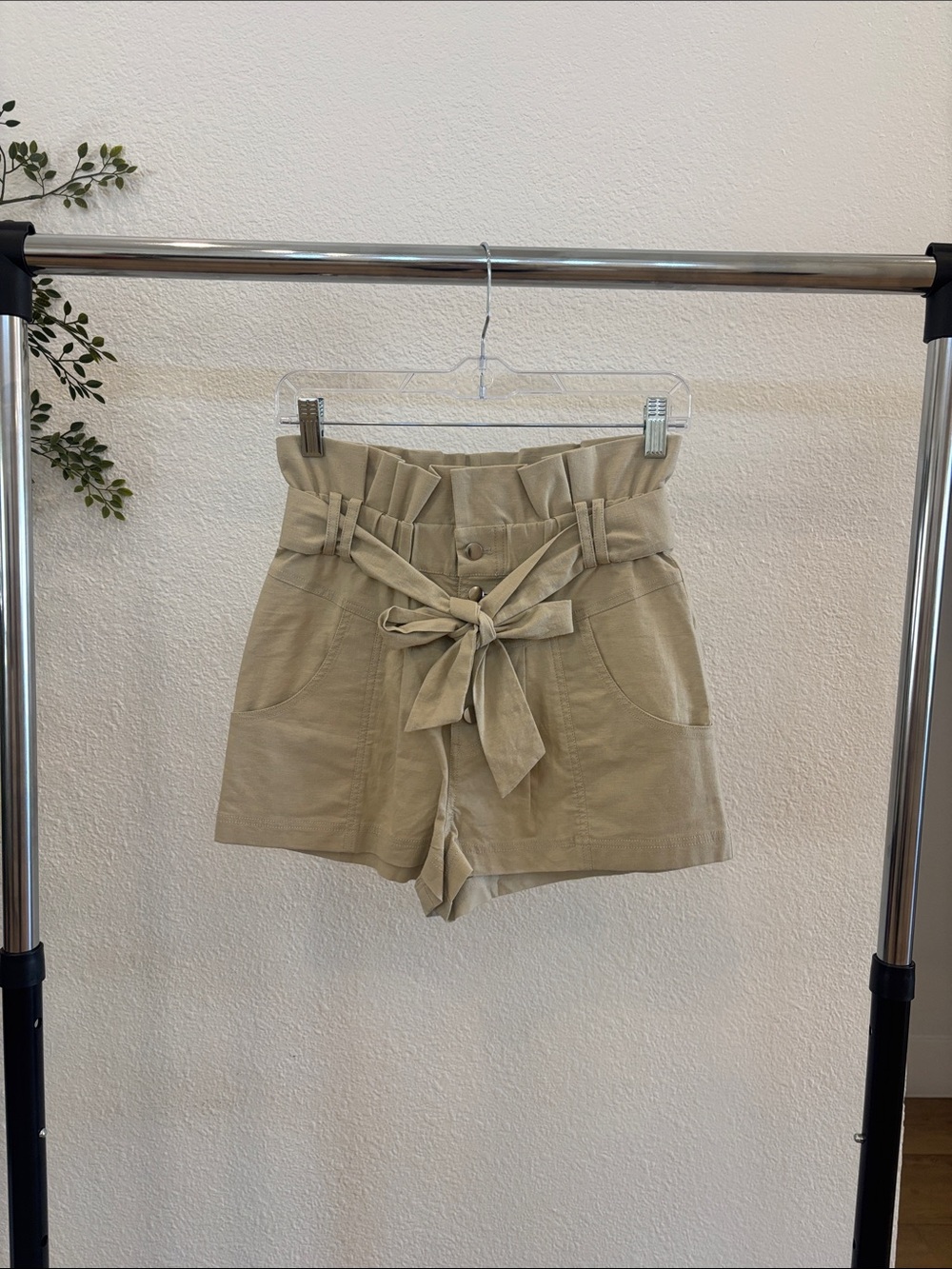 Tularosa High-Waist Paperbag Tie Shorts - Khaki